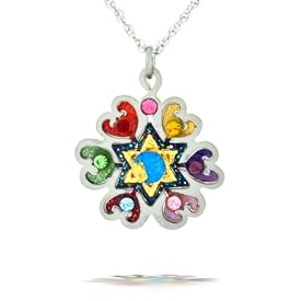Star of David with Rainbow Flower Necklace #0716