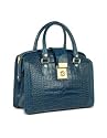 L.A.P.A. Blue Croco-stamped Italian Leather Doctor-style Handbag