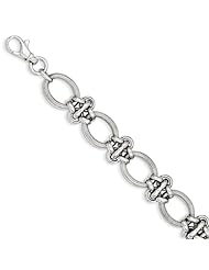 Sterling Silver Polished Textured Bracelet Length 8"