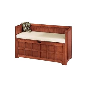 Craftsman Storage Bench With An Ivory Seat, IVORY FABRIC, DARK OAK