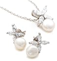 Platinum Overlay Sterling Silver Freshwater Pearl Earring and Pendant Set
