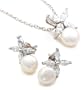 Platinum Plated Sterling Silver Freshwater Cultured Pearl Earrings and Pendant Set