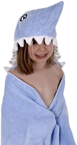 Luxuriously Soft 100% Cotton Hooded Towel and Washcloth Set for Babies and Children, Shark