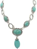 GEMSTONE JEWELRY - Oval Stabilized Turquoise Silver Finish Necklace LIMITED QUANTITY