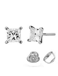 Princess Cut 0.80 total carat Natural Diamond Earrings in 14k Gold with Screw Backings