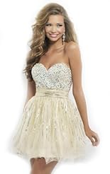 Girls Applique Lace Crystals Beaded Crystal Short Chiffon/Taffeta/Tulle Prom Dress 