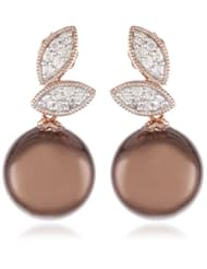 10k Rose Gold Diamond and Chocolate Tahitian Cultured Pearl Ear Pin Earrings (0.14 cttw, G-H Color, I2;I3 Clarity)