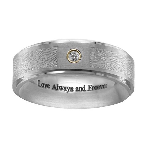 Men's .05 ct. Diamond Titanium Mokume Ring with 14K Gold Bezel