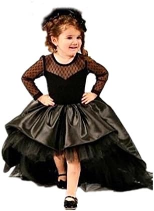 LuckyHouses Girls Black Hi-Lo Satin Tulle Pageant Party Ball Gowns (13, Black)