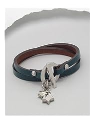 Forest Green Star Leather Bracelet In White Base