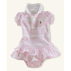 Ralph Lauren Baby Dress, Baby Girls Polo Romper Oxford Pink 9 months