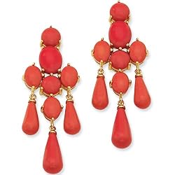 Gold Plated Faux Red Coral Chandelier Post Earrings by Cheryl M