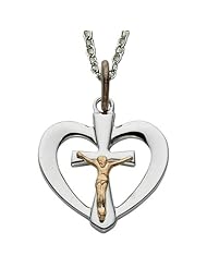 .925 Sterling Silver Heart with Crucifix Pendant Center on 18" silver Chain Necklace Womens Religious Jewelry Religious Heart Jewelry Gift Boxed.w/Chain Necklace 18" Length Gift Boxed.
