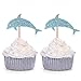 24 Blue Glitter Dolphin Cupcake Toppers Baby Shower Birthday Under the Sea Theme Party Decorations