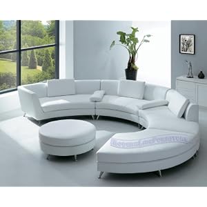 Modern Furniture White Leather Sectional Sofa with Ottoman and Mini Bar-table Set
