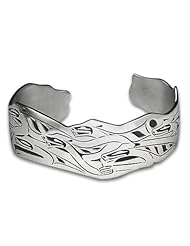 Sterling Silver Wolf Pack Northwest Coast Native American Bracelet. Made in USA.