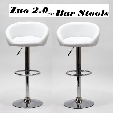 Zuo 2.0 Synthetic Leather Adjustable Bar Stool - White (Set of 2)