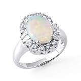 White Opal Ring with Diamond in 18K White Gold
