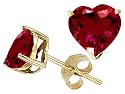 3.00 cttw 14K Yellow Gold Plated 925 Sterling Silver Heart Created Ruby Earring Studs - Gold Plated Silver