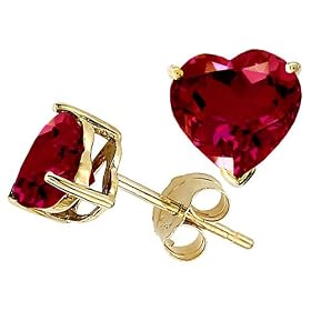3.00 cts 14K Yellow Gold Plated 925 Sterling Silver Heart Created Ruby Earring Studs - gold-plated