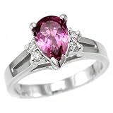 1.35ct VVS Vivid Pink Tourmaline and Diamonds Engagement Ring 14k White Gold