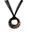 Necklace - N120 - Open Round Murano Glass ~ Black and Copper hung on 5 Strand Organza and Cotton Cord + 2" Extension Chain