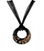 Necklace - N120 - Open Round Murano Glass ~ Black and Copper hung on 5 Strand Organza and Cotton Cord + 2" Extension Chain