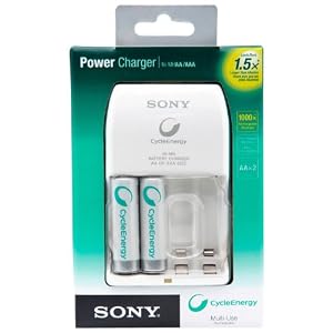 Sony Cycle Energy BCG34HLD2RN 1000 mAh Power Charger with 2 AA Pre-Charged Batteries