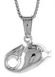 Sterling Silver Small Dolphin Pendant, Made in Italy. 3/8 in. (10mm) Tall