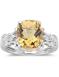 0.06 Cts Diamond & 3.59 Cts Citrine Ring in 14K White Gold