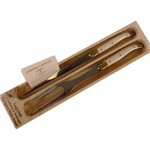 White Acrylic Handled Laguiole boxed set Carving set in wood gift box Pierre Dubost French... by Meat Carving Sets