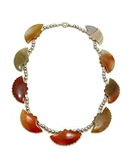 Candygem Hand Carved Fan Shaped Brown, Orange Agate & Freshwater Cultured Pearl 19 Inch Necklace From Nicolette Bermans Love of Nature Collection.