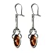 Sterling Silver Amber Celtic Knot Design Dangle Earrings