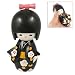Rosallini Desk Decoration Engraved Flower Pattern Black Kimono Kokeshi Doll