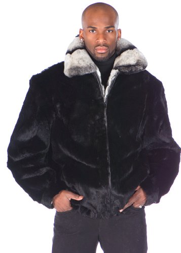 Mens Zippered Rabbit Bomber Jacket - Rex Trim