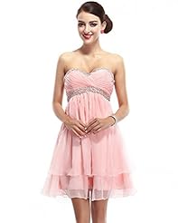 A-line Strapless Knee Length Short Chiffon Empire   Waistline Flowy Crystal Lace Beaded Sweetheart Bridesmaid Dress 