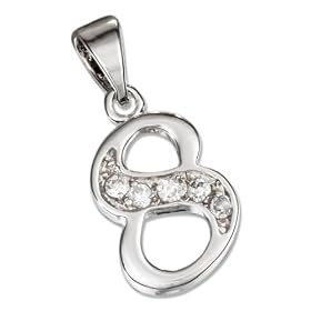 STERLING SILVER HIGH POLISH & CUBIC ZIRCONIA NUMBER 8 CHARM (1/2" WITH OUT BAIL)