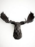 White Faux Taxidermy The Leonard Moose Head Sculpture, Black