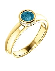 18K Yellow Gold 5.00mm Round Cut London Blue Topaz and Diamond Ring -- LIFETIME WARRANTY