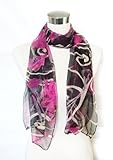 Chiffon Sheer Floral/Ribbon Print on Black - Silk Long Scarf 21