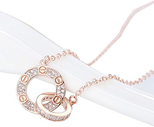 HONEYKISS Womens Double Ring Interlocking Card Clavicle Necklace Korean Jewelry Set(C1)