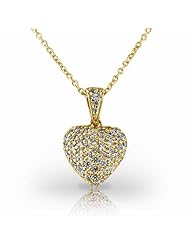 14KT Yellow Gold Lovely Pave Puffy Heart Pendant. 3/4 CTW
