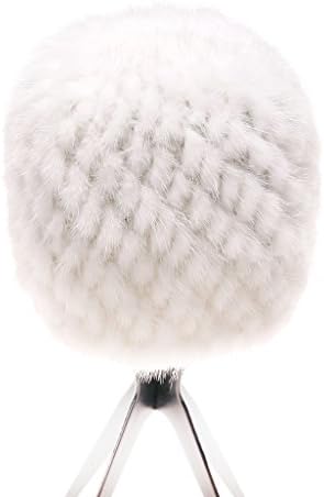 Qiudu Women's Mink Fur Knitted Hat Skull Caps Multicolor Beanie White One Size