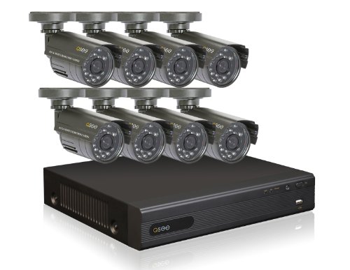Q-See QT228-8B5-5 8-Channel CIF/D1 Security Surveillance DVR System with 500GB Hard Drive and 8 Weatherproof Color Cameras (Gray)