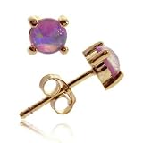 18K Rose Gold over Sterling Silver 6mm Round Fiery Created Pink Opal Stud Earrings