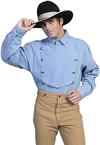 OLD West Cowboy Frontier Fashion Vintage Bib Shirt Blue Denim Size XL From the 1800s
