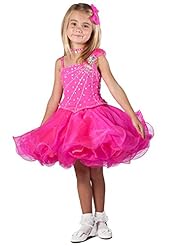 Toddler Above the Knee  Lace Beaded Organza One Shoulder Pageant Dress/Mini Dress  With Ruffles