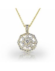 14KT Yellow Gold Striking Flower with Round Brilliant DiamondCenter Pendant. 1 5/8 CTW