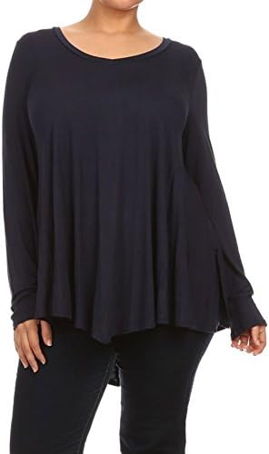 Fashiondio Women's Plus Size Soft Side Slit Knit Tops (B607-X), 2XL, NAVY