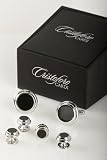Cufflinks and Studs - Double Circle Edge in Silver Trim